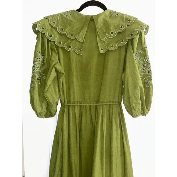 FARM RIO Humming Bird Richelieu Tiered Maxi Dress Size M NWT Green Forest Fairy - Picture 11 of 14